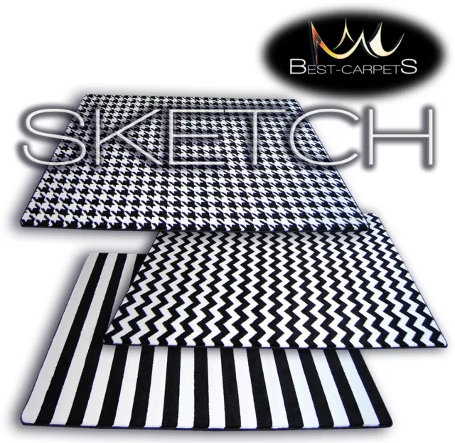 AMAZING THICK MODERN RUGS SKETCH WHITE BLACK 21 Pattern LARGE SIZE BEST-CARPETS