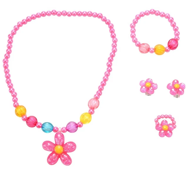 2X(4pcs Filles adorables Enfants Perle Soleil Fleur Collier Bracelet Bagues4127