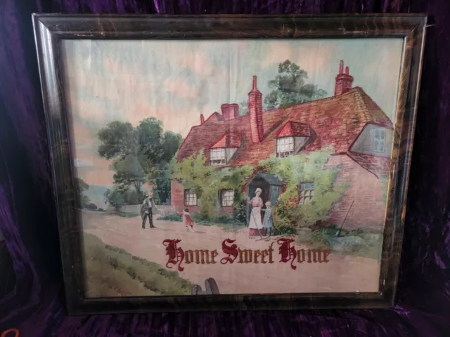 Antique Handmade Fabric Embroidery Home Sweet Home BIG Cross Stitch Needlepoint