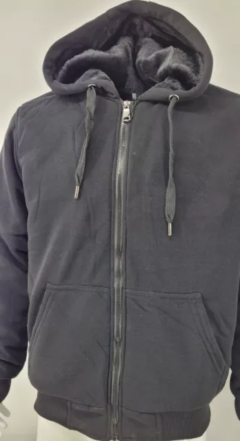 Mens Thick Soft Fur Fleece Heavy Duty Work Zip Up Hoodie Winter Black Sweatshir 2