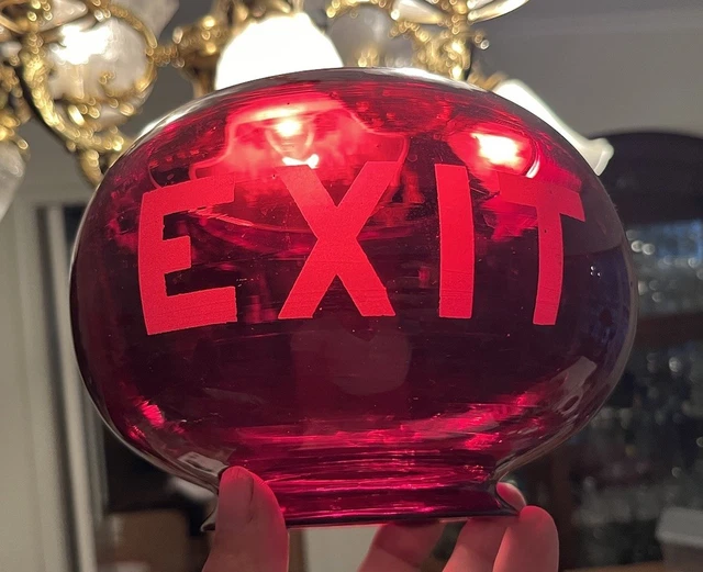RARE VICTORIAN CRANBERRY Kerosene Oil Gas EXIT SIGN Light Fixture ...