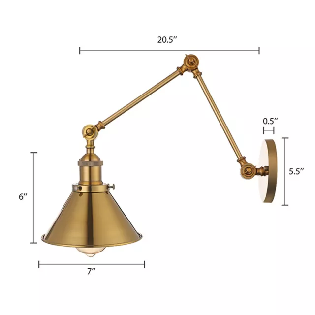 Office Studio Swing Arm Antique Brass Sconce Cast Iron Wall Lamp Edison Light