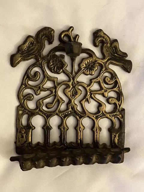 Antique Oil Lamp Jewish Judaica Brass Hanukkah Menorah Chanukah Birds on Top