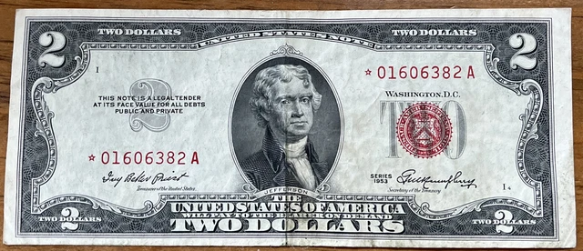 1953 2 dollar bill red seal star note