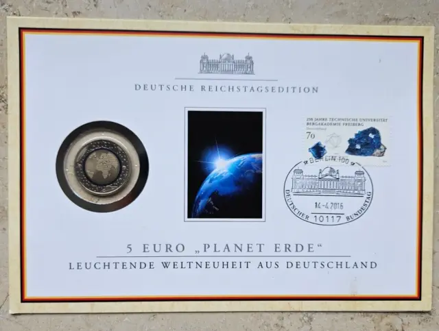 Numisbrief, BRD, 5 Euro, Blauer Planet Erde, 2016 J, Polymerring