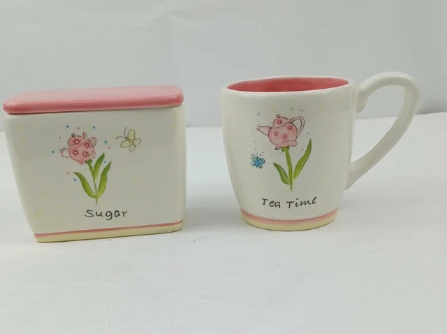 2 Pc. Flowers & Butterflies Tea Cup & Sugar Box with Lid Young's Inc.  table set