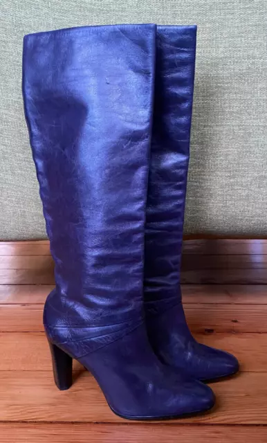 NEW Diane Von Furstenberg Purple Gladys Leather Heeled Boots-8.5