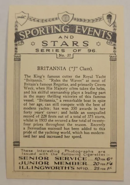 1935 Pattreiouex Sporting Events & Stars #37 Yachting - Britannia "J" Class (E) 2