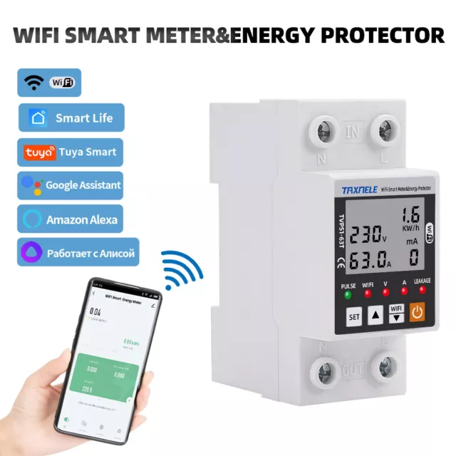63A Tuya WiFi Smart Earth Leakage Over Under Voltage Protector Relay Breaker