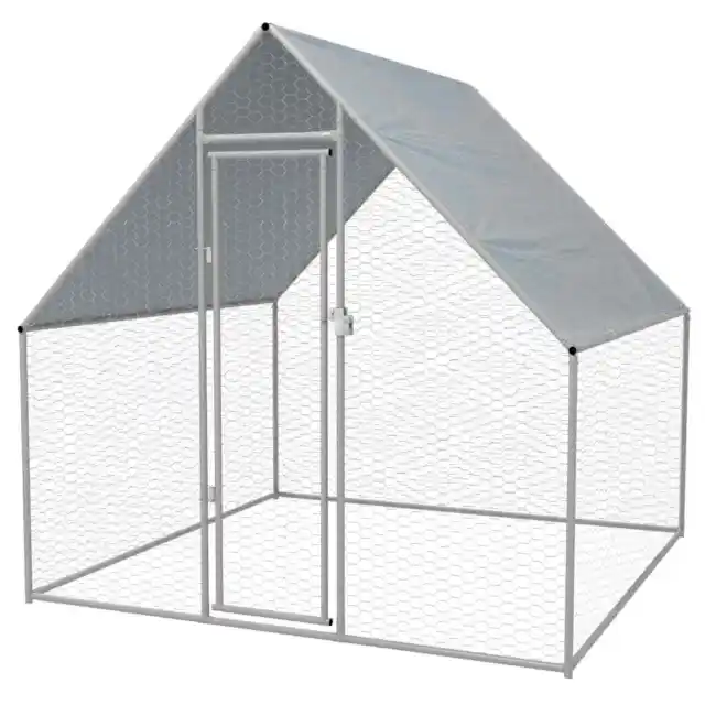 Outdoor Chicken Cage Galvanised Steel 2x2x1.92m Bird Coop Hutch PE Roof vidaXL
