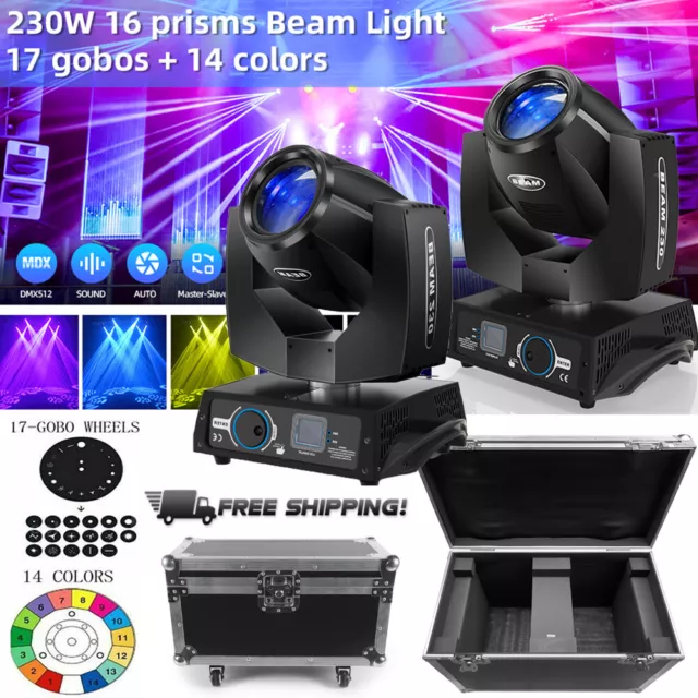 2x 230W Moving Head Light 7R Beam Sharpy Stage Lighting 8 Prism DJ w/Flight Case