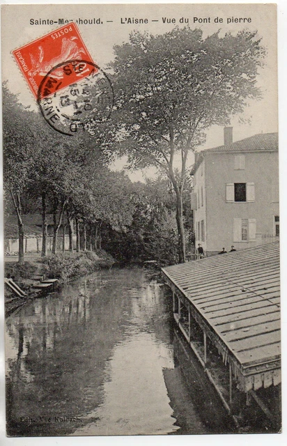 SAINTE MENEHOULD - Marne - CPA 51 - l'Aisne vue du pont de Pierre - Lavoir