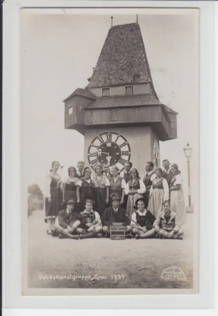 AK Graz, Uhrturm, Volkskunstgruppe 1934 Foto-AK