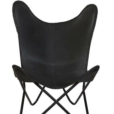 Black Color Handmade Leather Stitch Butterfly Full Folding Iron Relax Arm Chair