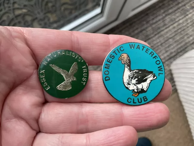 Essex Naturalist Trust & Domestic Waterfowl Club, Non Rspb Birds pin Badges x2 ￼