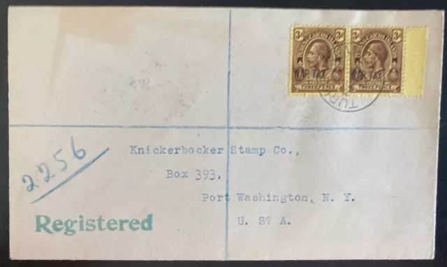 1917 Turks & Caicos Island Cover To Port Washington USA Tax War Stamp Overprints