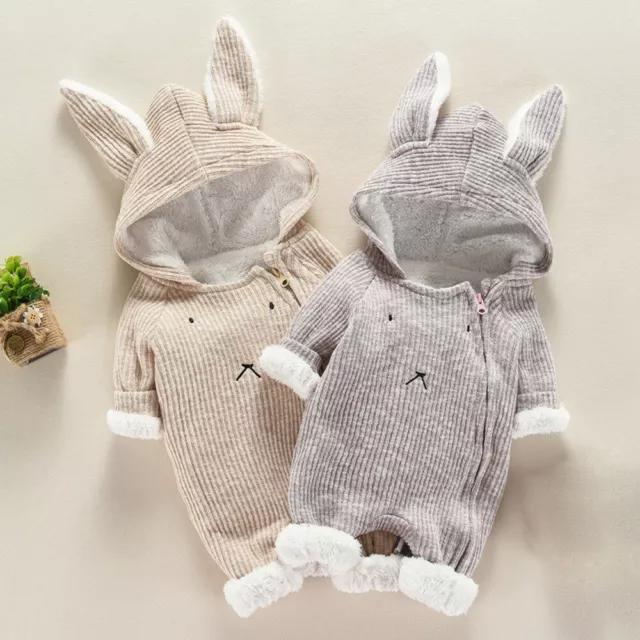 Newborn Infant Baby Boy Girl Cartoon Hooded 3D Ear Romper Jumpsuit  Coat Clothes