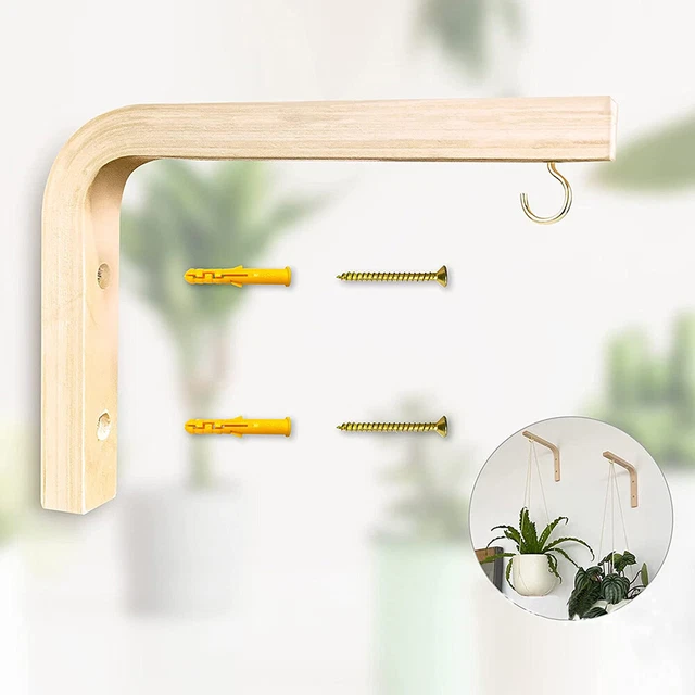 2pcs Hanging Plant Hook Indoor Wooden Wall Mounted Bracket Storage Racks Decor
