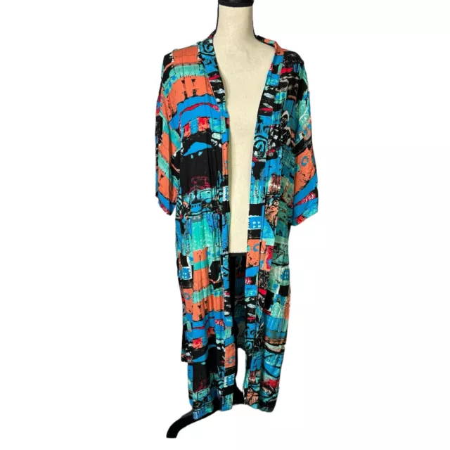 Sunshine & Rodeos Duster Womens One Size Turquoise Blue Printed Side Slits NEW