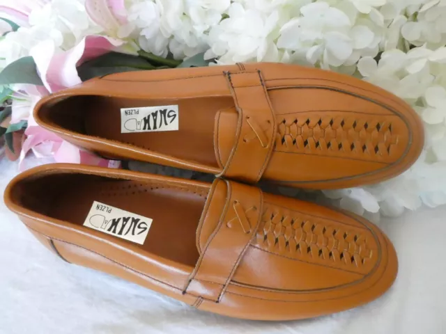 Vintage 1970s style mens tan leather SHAKA shoes, new/unworn UK6 3