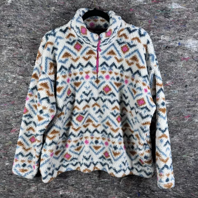 Eddie Bauer Sweater Womens XXL Pullover Fleece 1/4 Zip Aztec Tribal Faux Fur