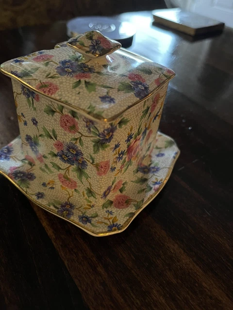 vintage royal winton grimwades old cottage chintz floral Jam Jar W/lid And Plate 2