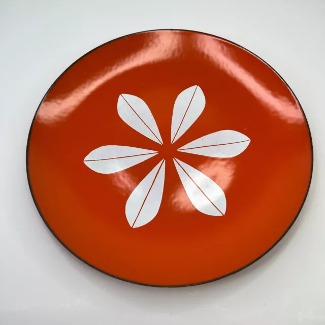 Cathrineholm Norway Enamel Plate Orange White Lotus 12" Vintage MCM 0642