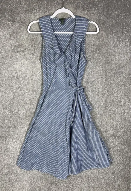 Ralph Lauren Jeans Co Striped Ruffle Flare Wrap Dress Womens Size 6 Blue Pockets