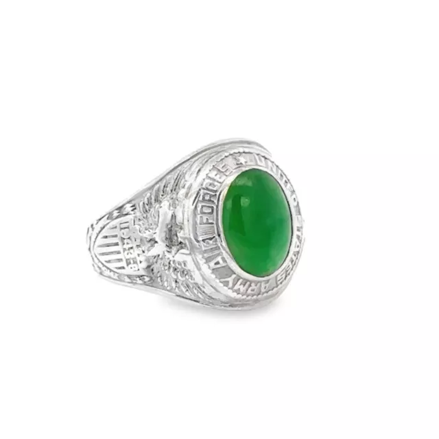 Vintage Hommes États-unis Armée Air Forces Argent Sterling Ovale Vert Jade Bague 3