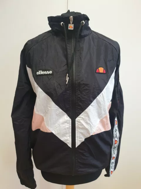 J328 WOMENS ELLESSE Black Pink White Shellsuit Tracksuit Jacket Uk
