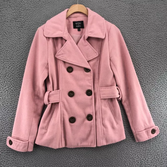 Inspired Hearts Coat Womens Small Pink Pea Double Breasted Button Collar Pocket