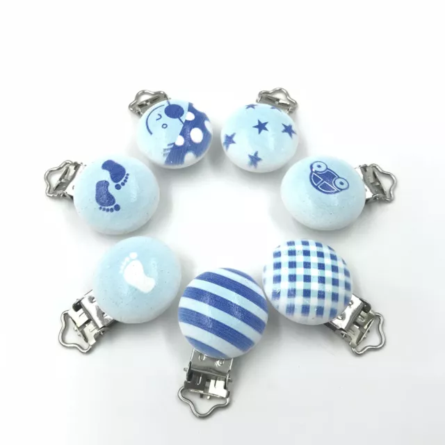 DIY Blue  Baby Pacifier Clip Wood Teether Accessories Soother Clasps Holders