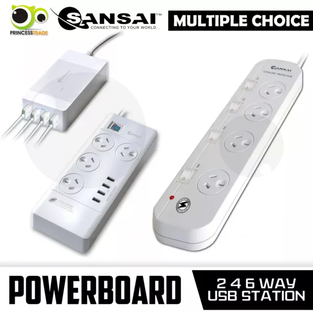 Sansai Surge/ Protected Powerboard Multiple Choice 2 /4 /6 Way/ USB Cable