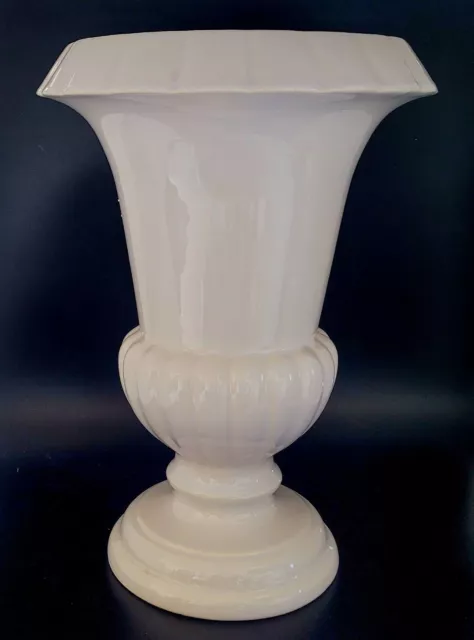 Vintage Haeger White Vase Pedestal Ribbed Scalloped Large Ceramic Urn Vase