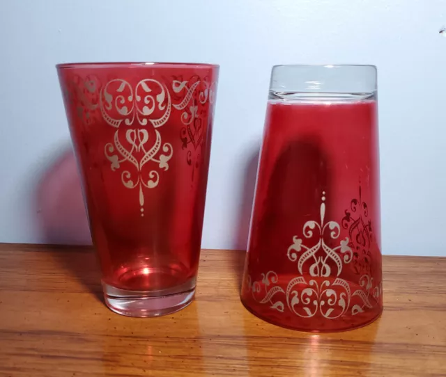 Vintage Cerve Italy Red Ruby Drinking Glass Retro MCM Tumbler Glass Set of 2 3