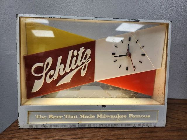 1955 Lighted Schlitz Metal Lucite Register Clock Clock Doesn't Work 1955 Lighted Schlitz Metal Lucite Register Clock Clock Doesn't Work