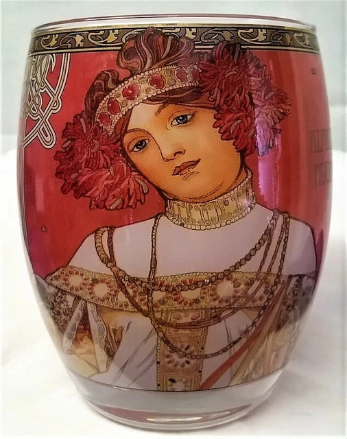 Goebel Alphonse Mucha Vier Jahreszeiten Runde Kunst Glas Teelicht Kerzenhalter Herbst