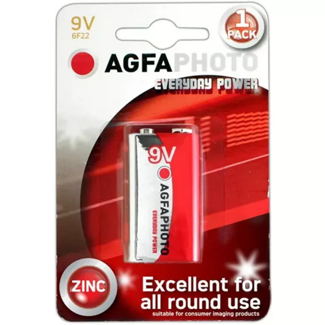 1 x AGFA PHOTO 9V Battery MN1604 6LR61 PP3 BLOCK 6F22 EVERYDAY POWER