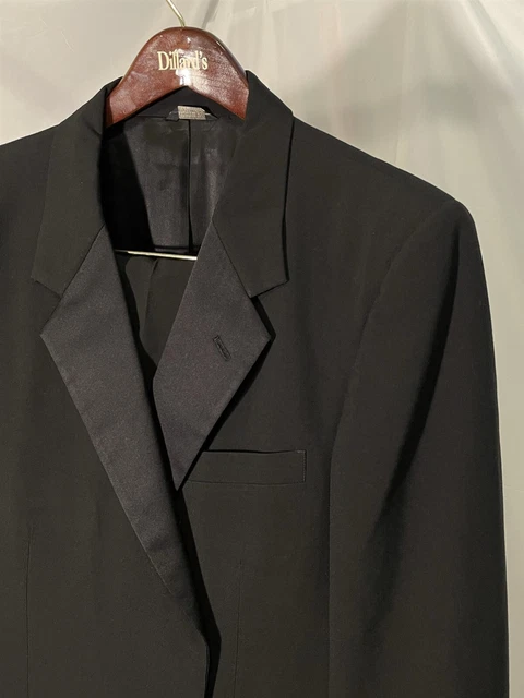 VTG Yves Saint Laurent 44R 40 x 32 2Pc Black 100% Wool Notch Lapel 1Btn Tuxedo
