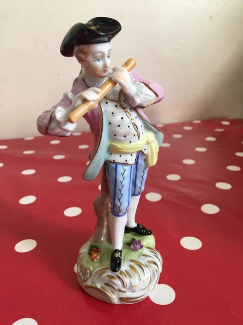 Meissen - Figurine En Porcelaine Allemande Dresden. Le Joueur De Flute