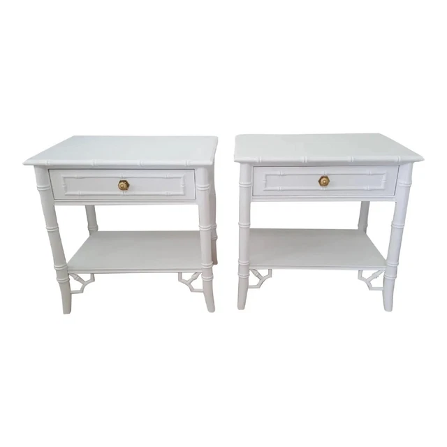 Thomasville Allegro Fretwork Faux Bamboo Nightstands White Gloss Thomasville Allegro Fretwork Faux Bamboo Nightstands White Gloss