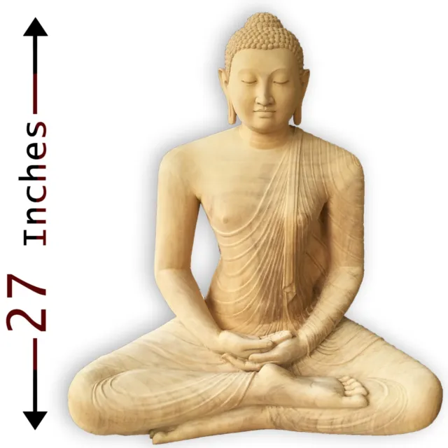 Large Buddha Statue 27" Samadhi Mudra Seating Seated meditating Wooden Sri Lanka