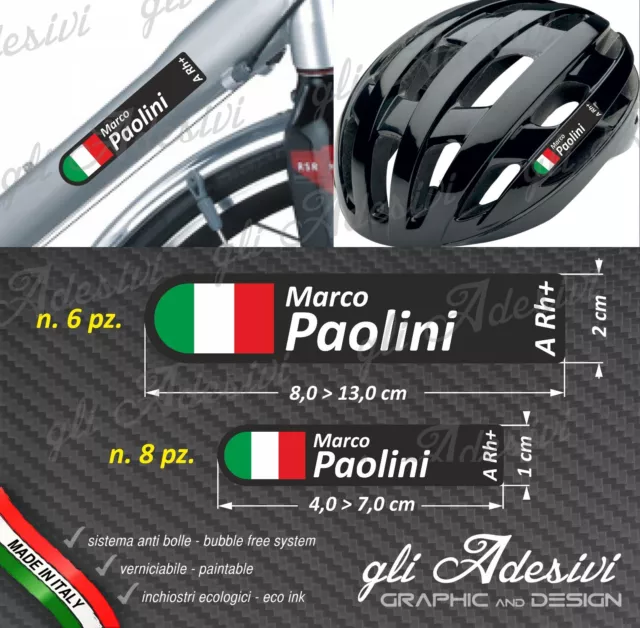 Set 14 Adesivi Stickers tuo Nome Casco Bici Moto Cupolino fondo nero