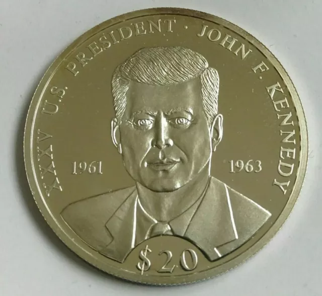 20 Dollar $ 20 Liberia 2000 Xxxv U.s. President John F. Kennedy  Silver 999 Coin