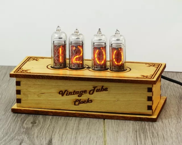 NIXIE CLOCK made from retro tubes from USSR IN-14 Handmade wooden case