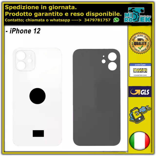 Back Cover Scocca Vetro Posteriore Per Iphone 12 Big Hole Ce Eu Bianco White