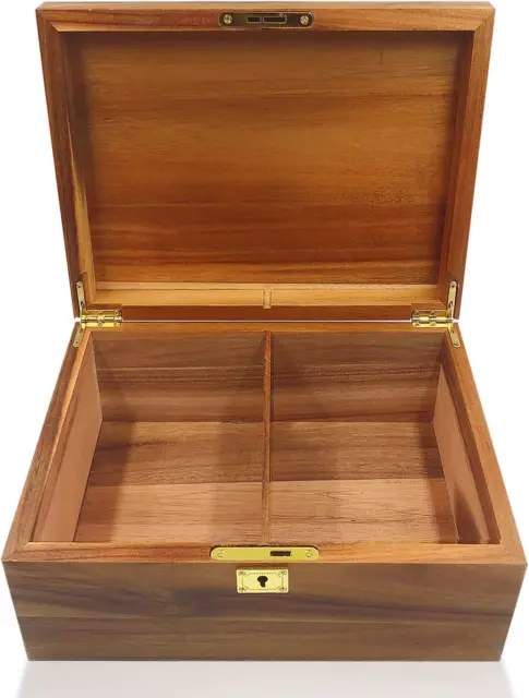 Wood Box Large Decorative Wooden Storage Box with Hinged Lid and Locking Key Pre