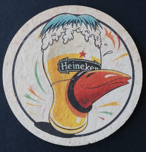 Ancien sous-bock bière HEINEKEN verre déguisé toucan Guinness coaster 25