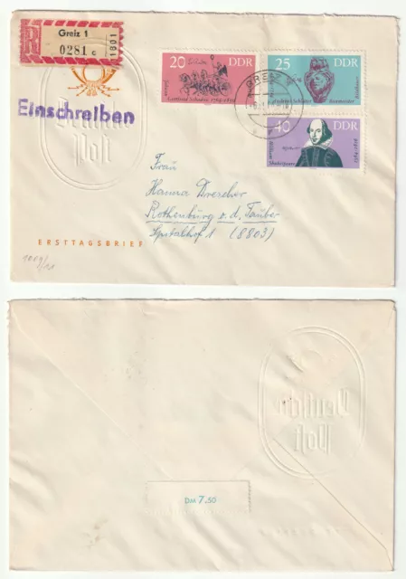 96869 - Mi.Nr. 1009-1011 - FDC, Einschreiben - Greiz 6.2.1964 nach Rothenburg