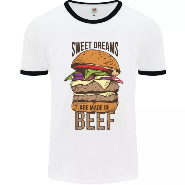 Food Sweet Dreams Beef Funny Chef BBQ Cook Mens White Ringer T-Shirt